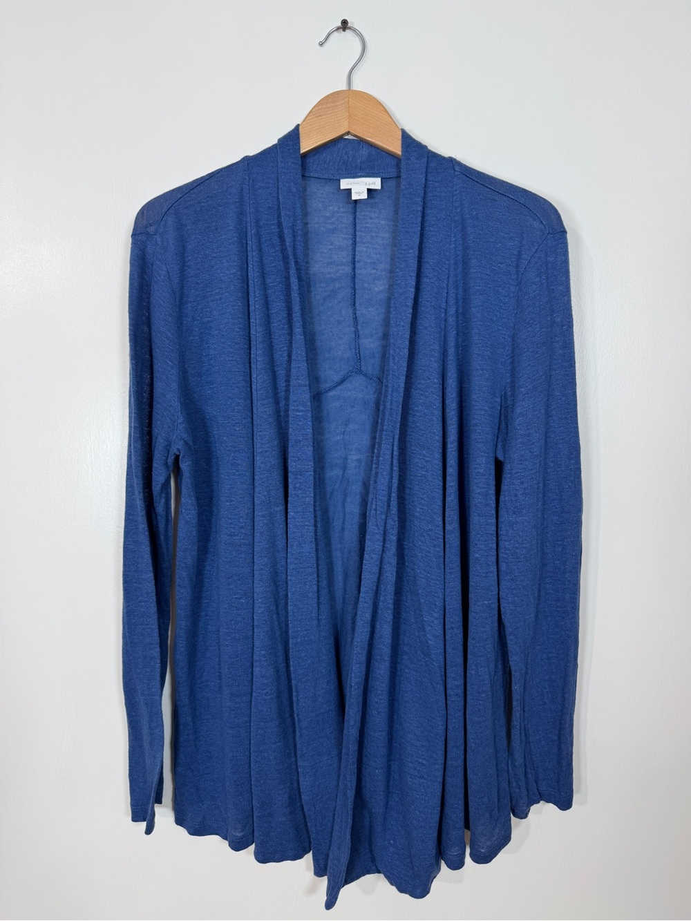 WSW26 {J. Jill} "Love Linen" Blue 100% Linen Long Sleeve Open Front Cardigan